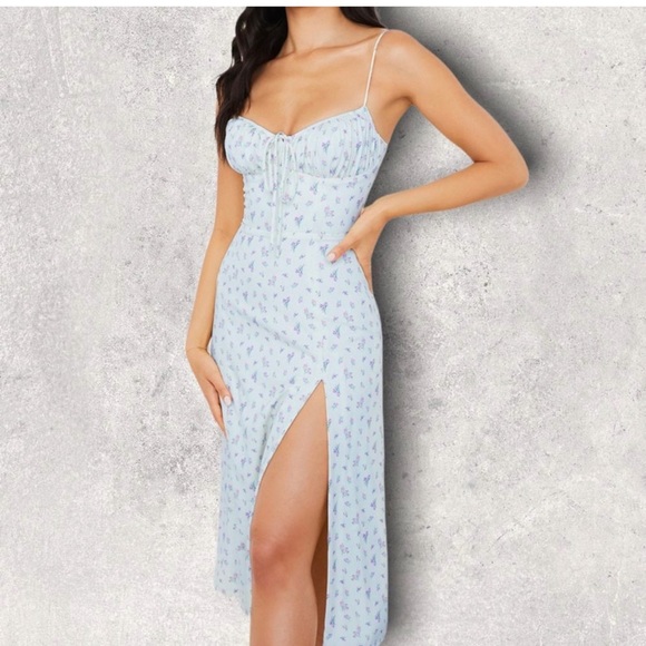 House of CB Carina Blue Floral Bustier MidiDress, Small - Picture 3 of 5